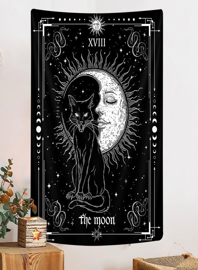 GOAOK Gothic Black Cat Vertical Tapestry, Witchy Black and White Tarot Card Wing Bat Cat Cool Tapestries for Men, Moon Phases Aesthetic Anime Witchcraft Satanic Art Tapestry Wall Hanging for Bedroom Living Room Poster, 40X60Inch - Image 5